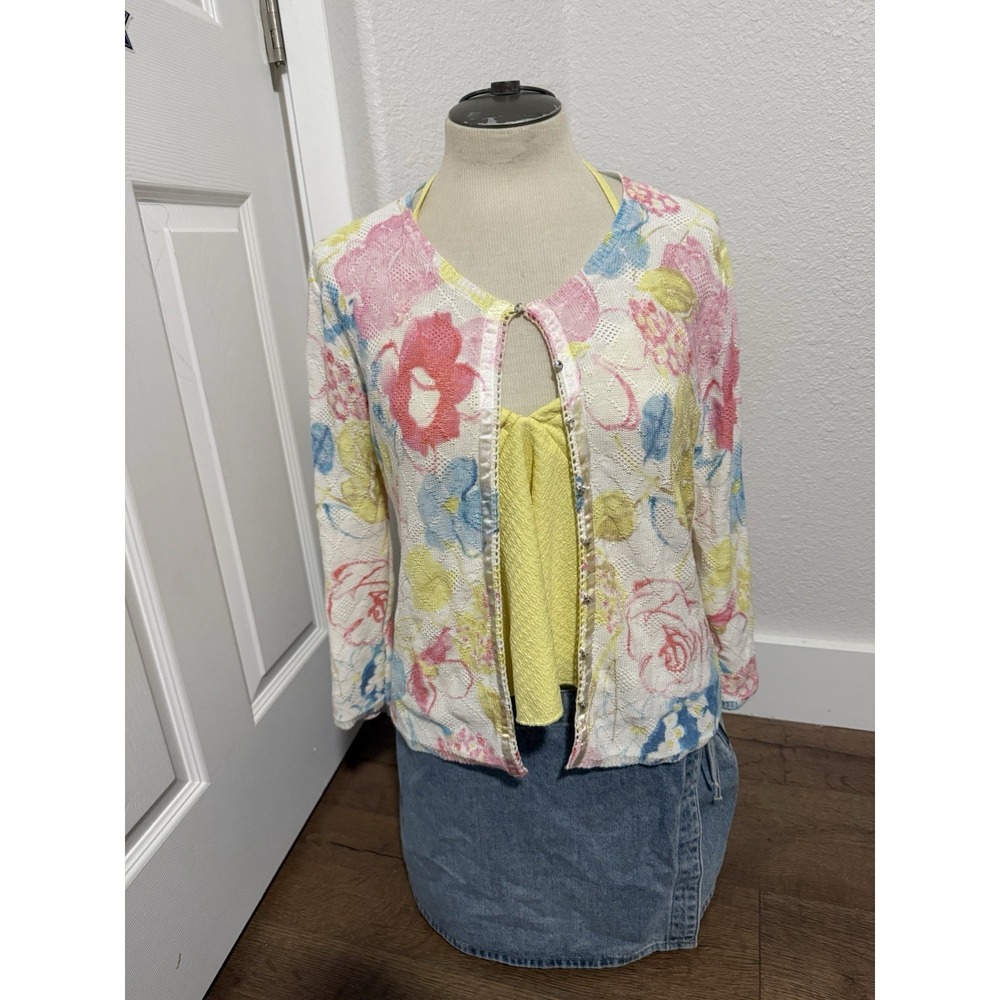 Pastel Floral Knit Cardigan Fairy Cottagecore Granny Bloomcore Embroidered